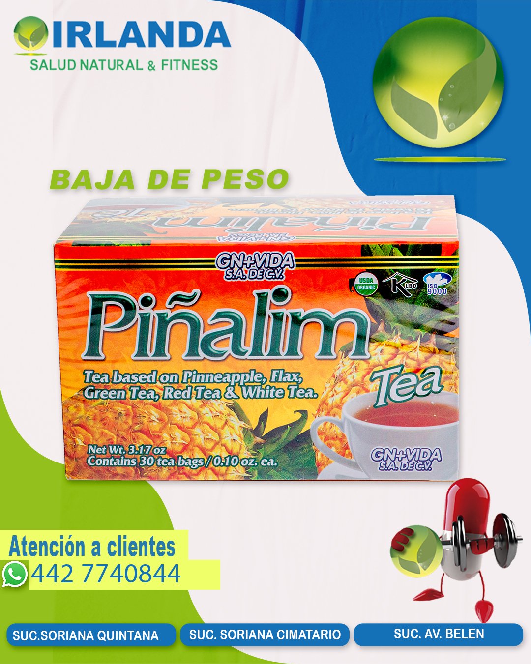 Caja de Té Piñalim GN+V con 30 sobres para el control de peso