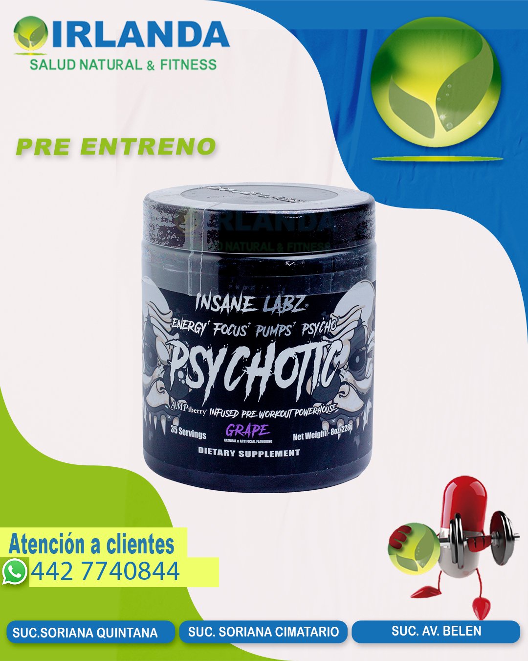 Bote de pre-entreno Psychotic de Insane Labz sabor uva